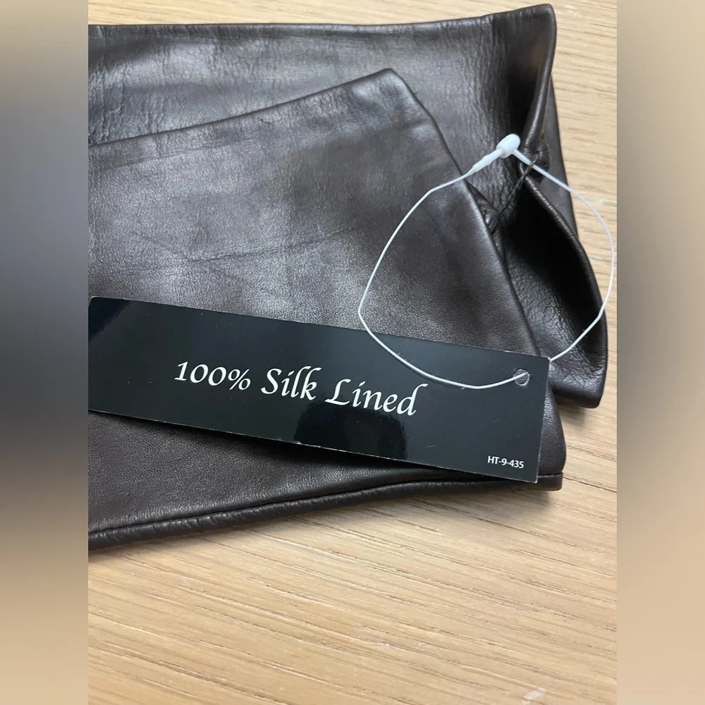 SAKS FIFTH AVENUE LONG BROWN SHEEPSKIN SILK LINED LEATHER GOLVES SIZE 7